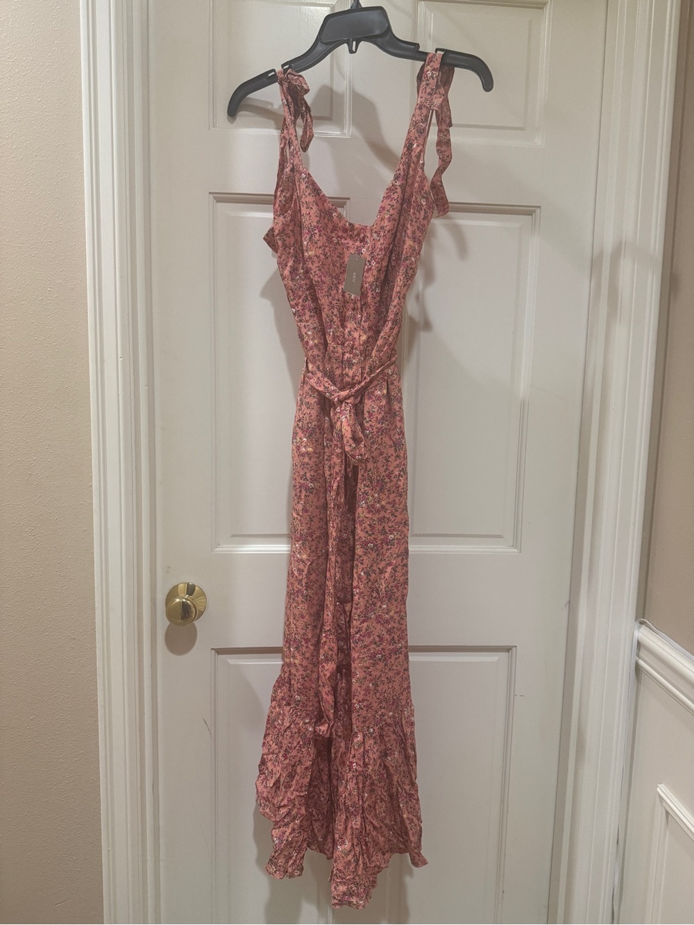 J. Crew Coral Floral Ruffle-Hem Maxi Dress